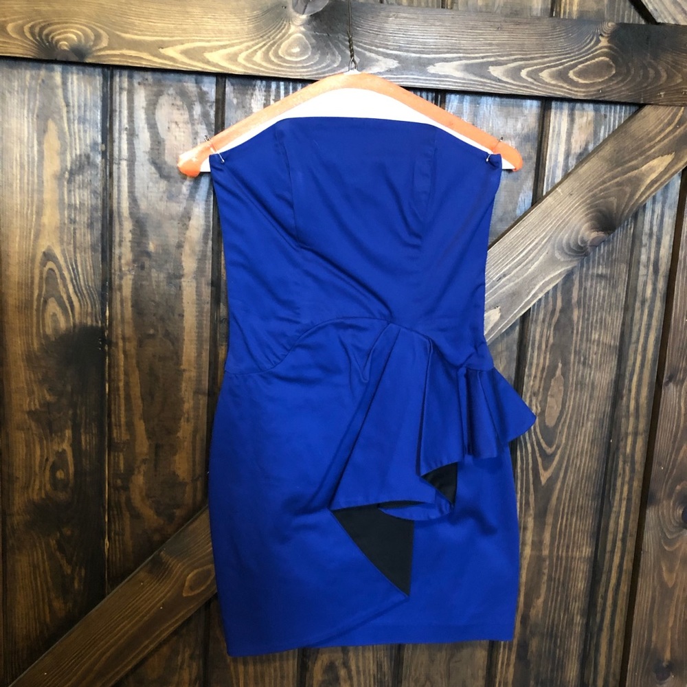 French Connection blue strapless cocktail dress 2